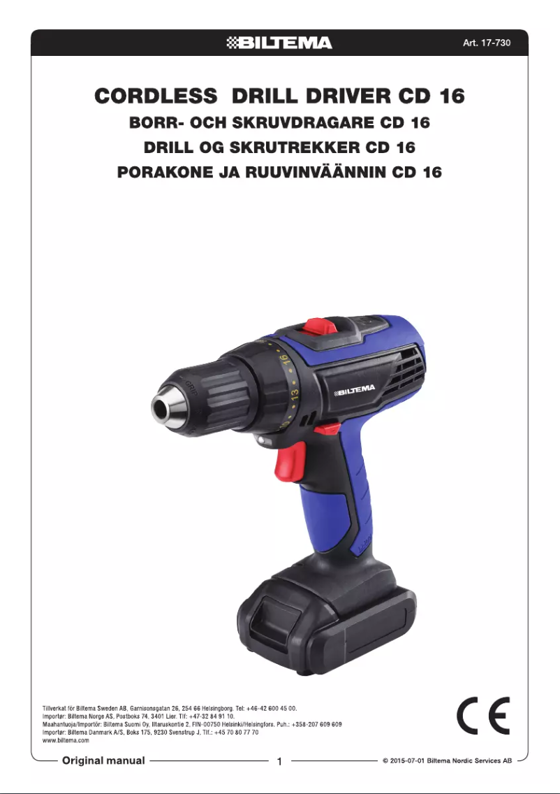 Page 1 de la notice Manuel utilisateur Biltema CD 16