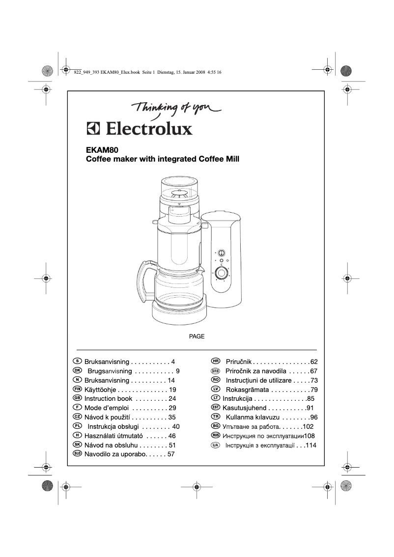 Page 1 de la notice Manuel utilisateur Electrolux EKAM 80