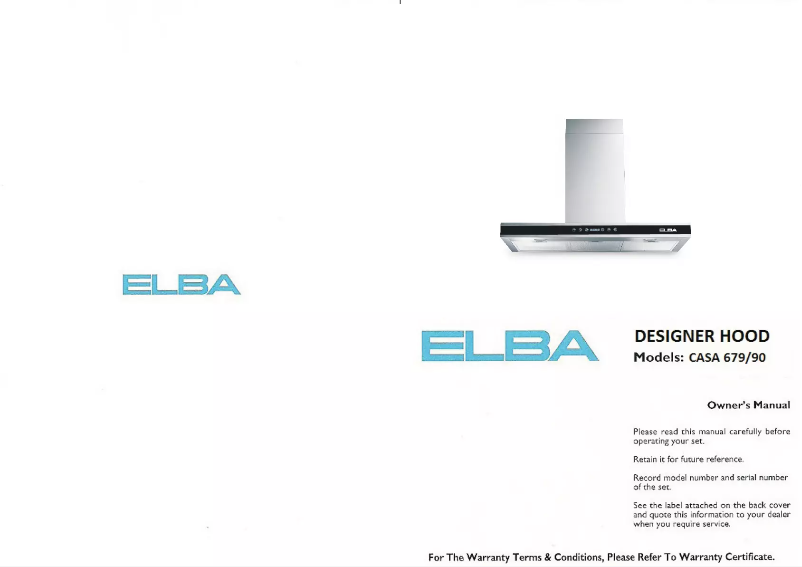 Page 1 de la notice Manuel utilisateur Elba Casa 679/90