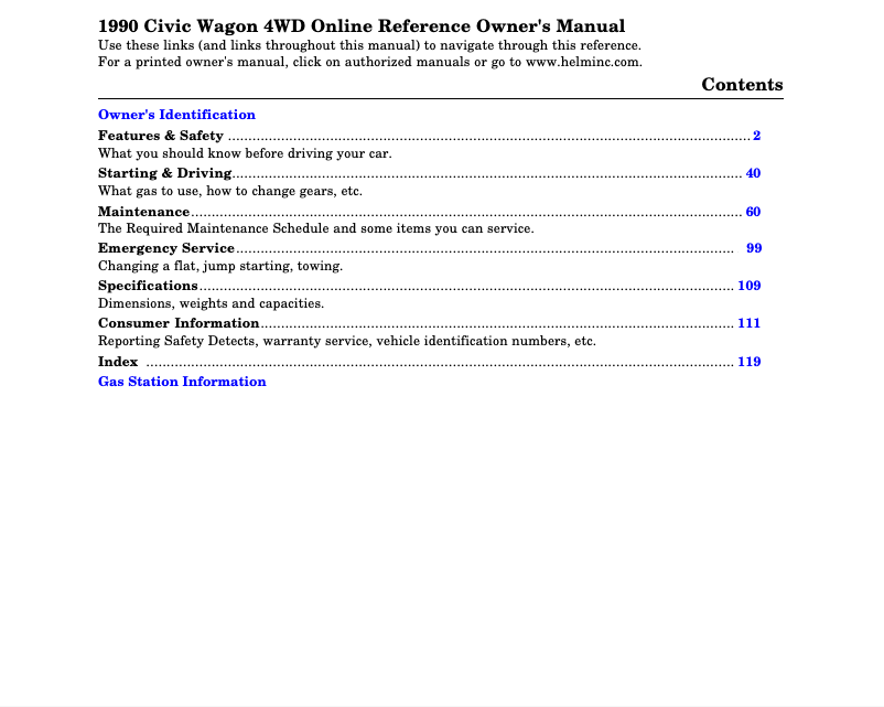Page 1 de la notice Manuel utilisateur Honda Civic (1990)