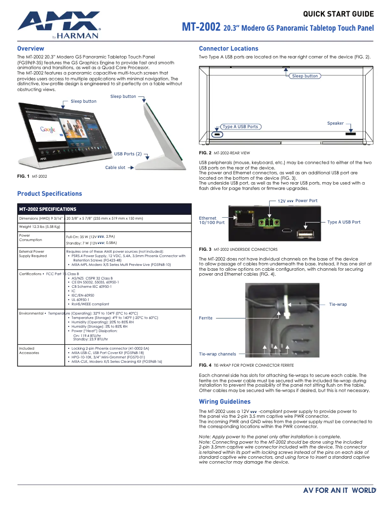 Page 1 de la notice Guide de démarrage rapide AMX MT-2002