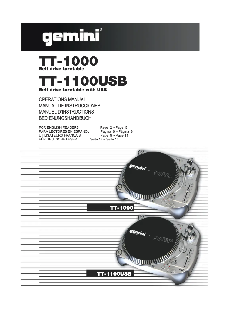 Page 1 of the manual User Manual Gemini TT-1100USB