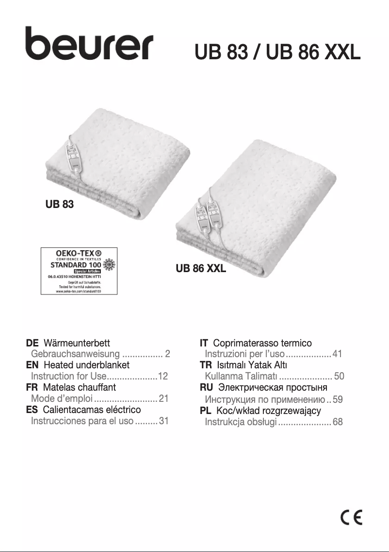 Page 1 de la notice Manuel d'utilisation et d'entretien Beurer UB 83 Teddy Single