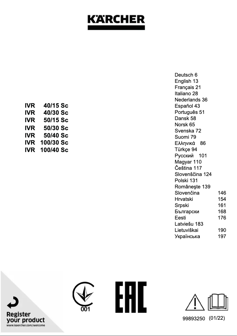 Page 1 de la notice Manuel utilisateur Kärcher IVR 100/40 Sc