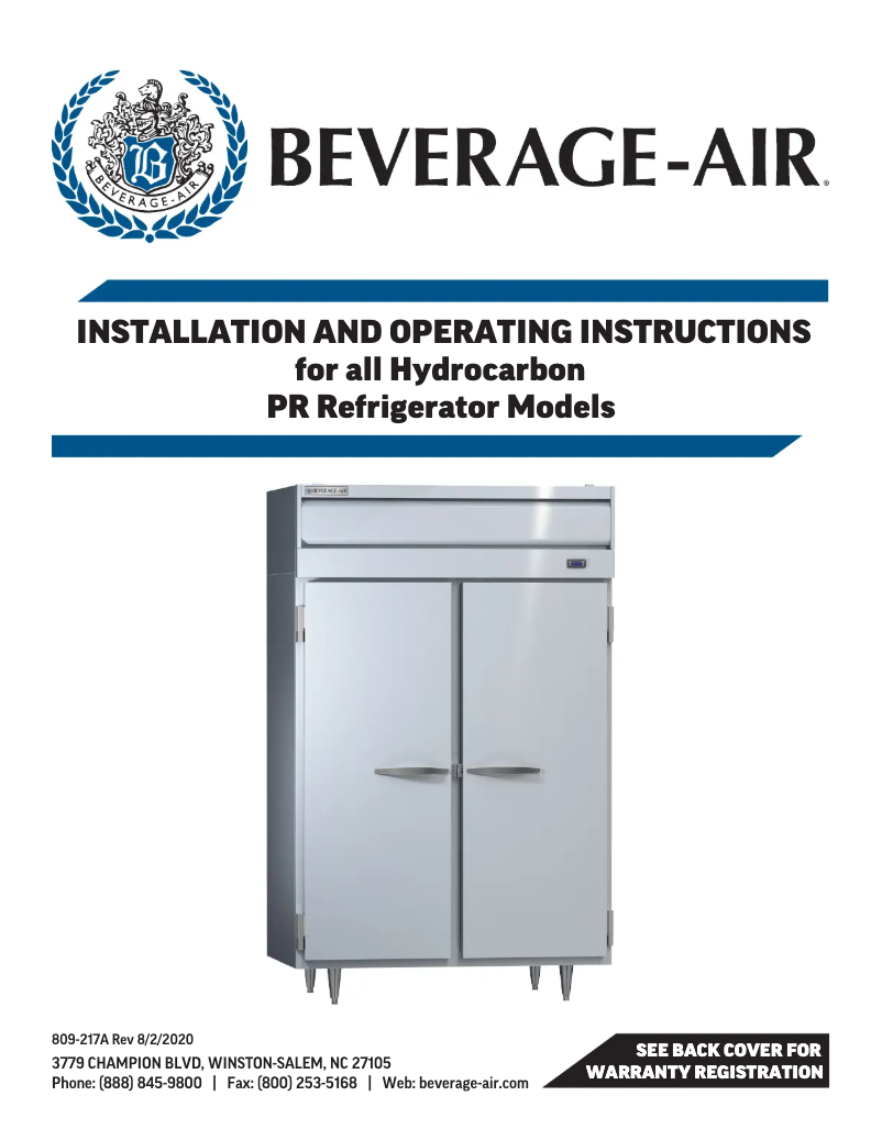 Page 1 de la notice Manuel utilisateur Beverage-Air PRD2HC-1BG
