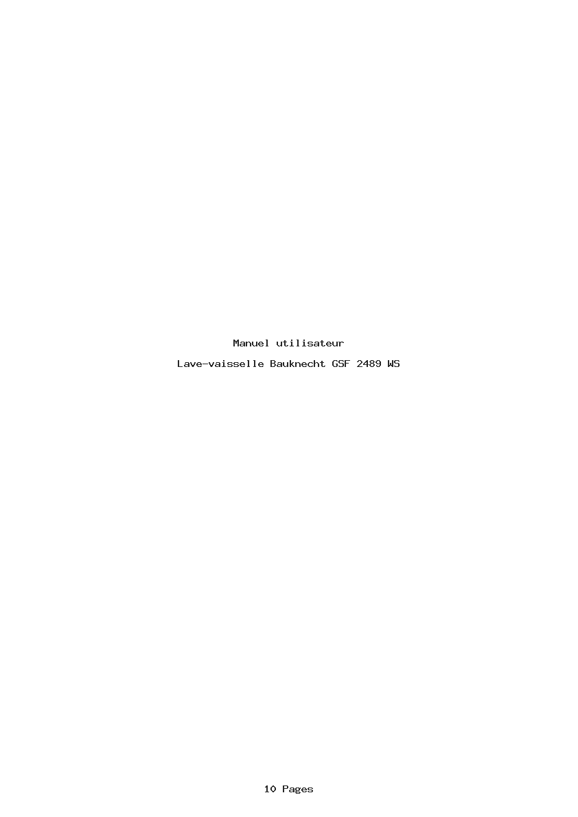 Page 1 de la notice Manuel utilisateur Bauknecht GSF 2489 WS