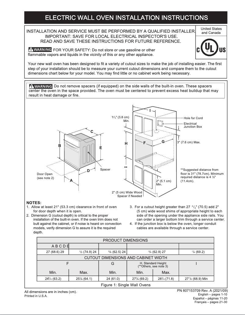 Página 1 del manual Guía de instalación Frigidaire GCWS2767AF
