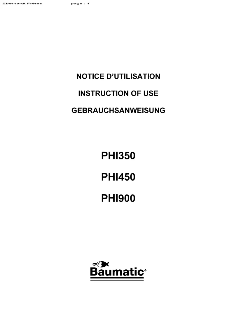 Page 1 de la notice Manuel utilisateur Baumatic PHI350