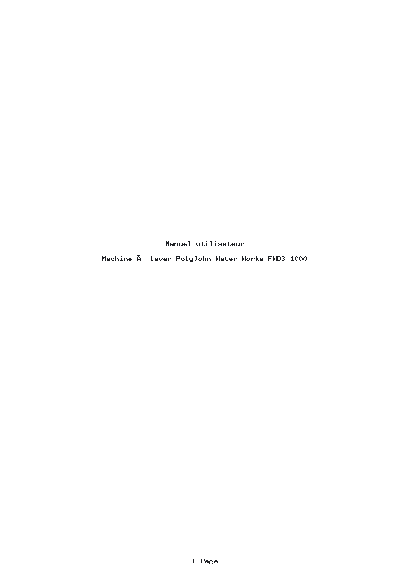 Page 1 de la notice Manuel utilisateur PolyJohn Water Works FWD3-1000