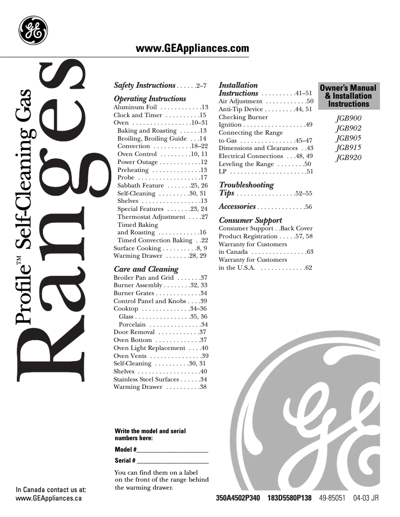 Page 1 de la notice Mode d'emploi GE JGB905SEFSS