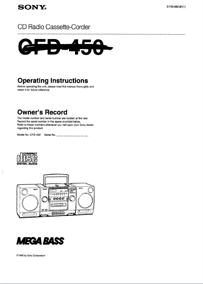 Page 1 de la notice Manuel utilisateur Sony CFD-450