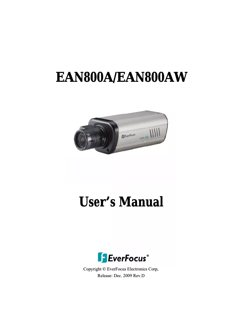 Page 1 de la notice Manuel utilisateur EverFocus EAN800A