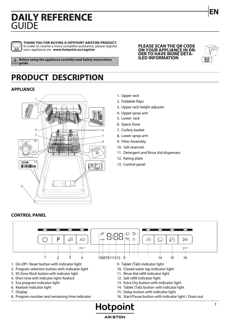 Page 1 de la notice Fiche technique Hotpoint HSFO 3T235 WC X