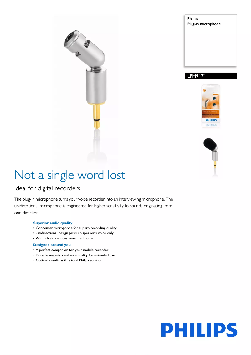 Página 1 del manual Ficha técnica Philips LFH9171