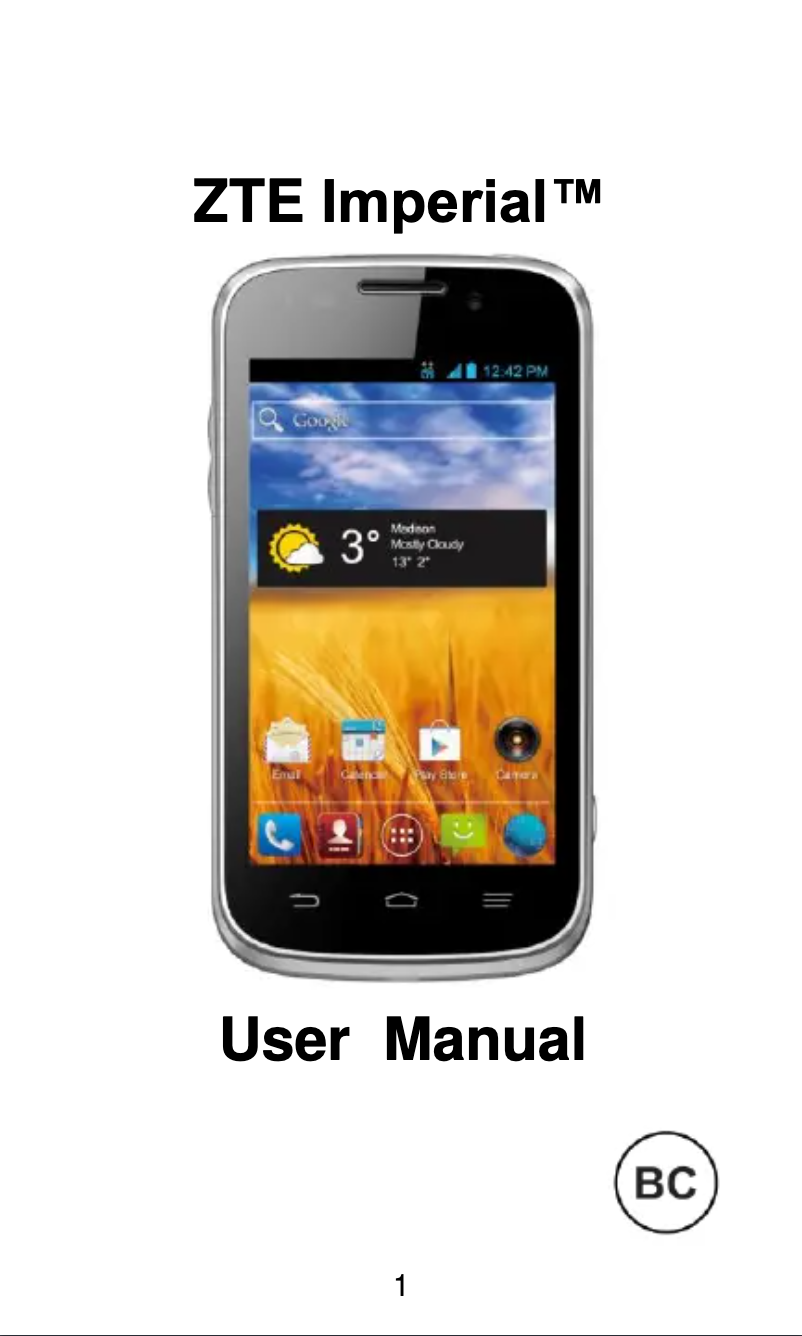 Page 1 de la notice Manuel utilisateur ZTE Imperial