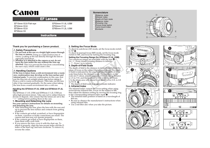 Page 1 de la notice Manuel utilisateur Canon EF 35MM F/2