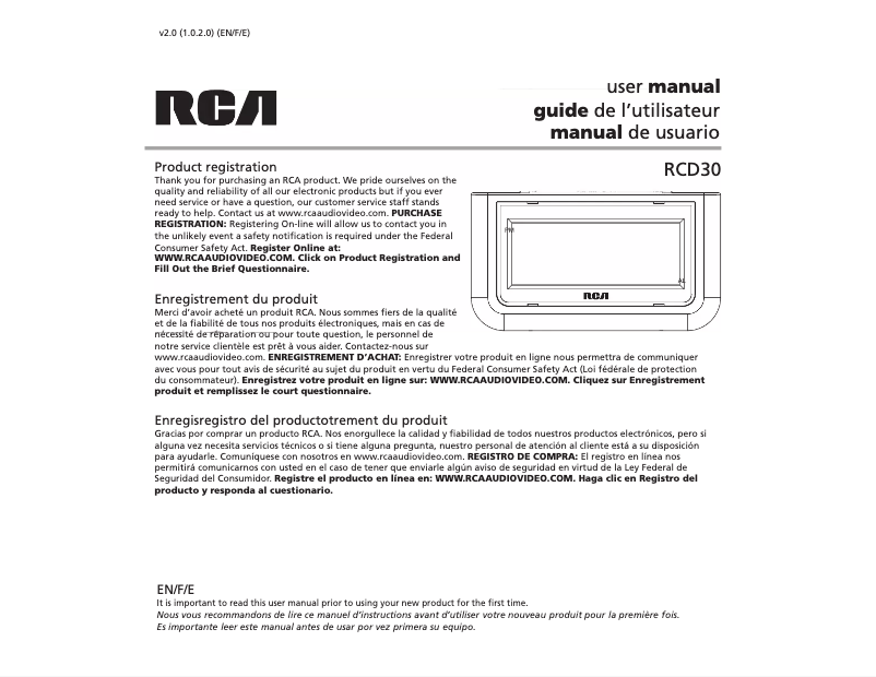 Page 1 de la notice Manuel utilisateur audiovox RCD30