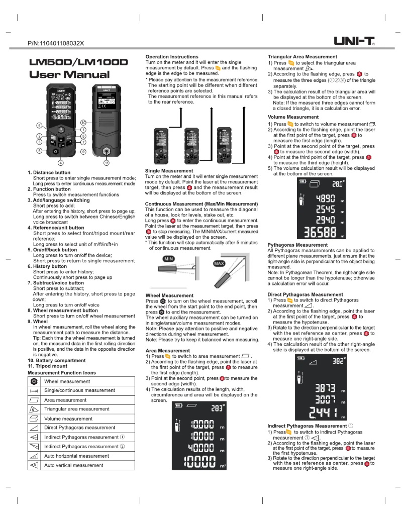 Page 1 de la notice Manuel utilisateur Uni-T LM100D