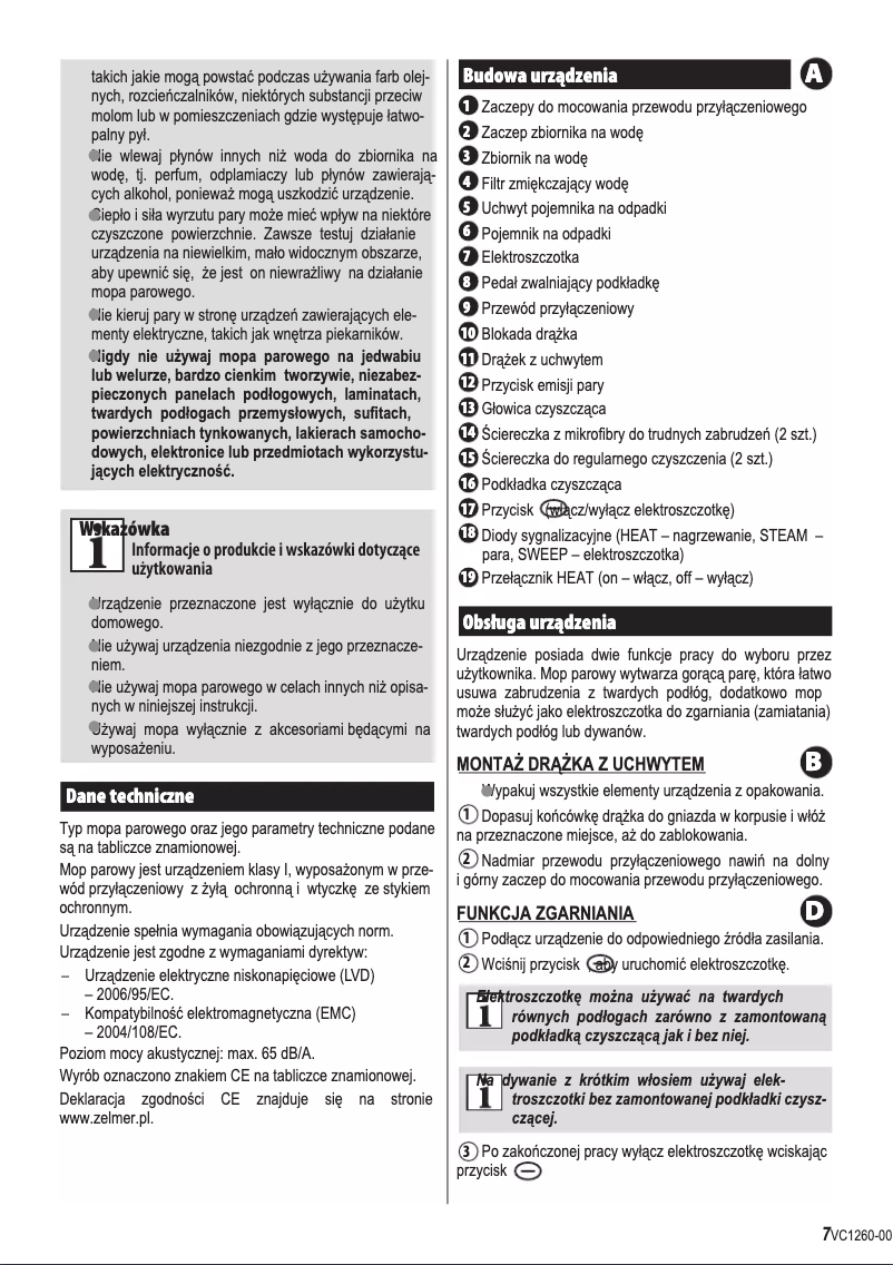 Página 1 del manual Manual de usuario Zelmer Puris VC1260