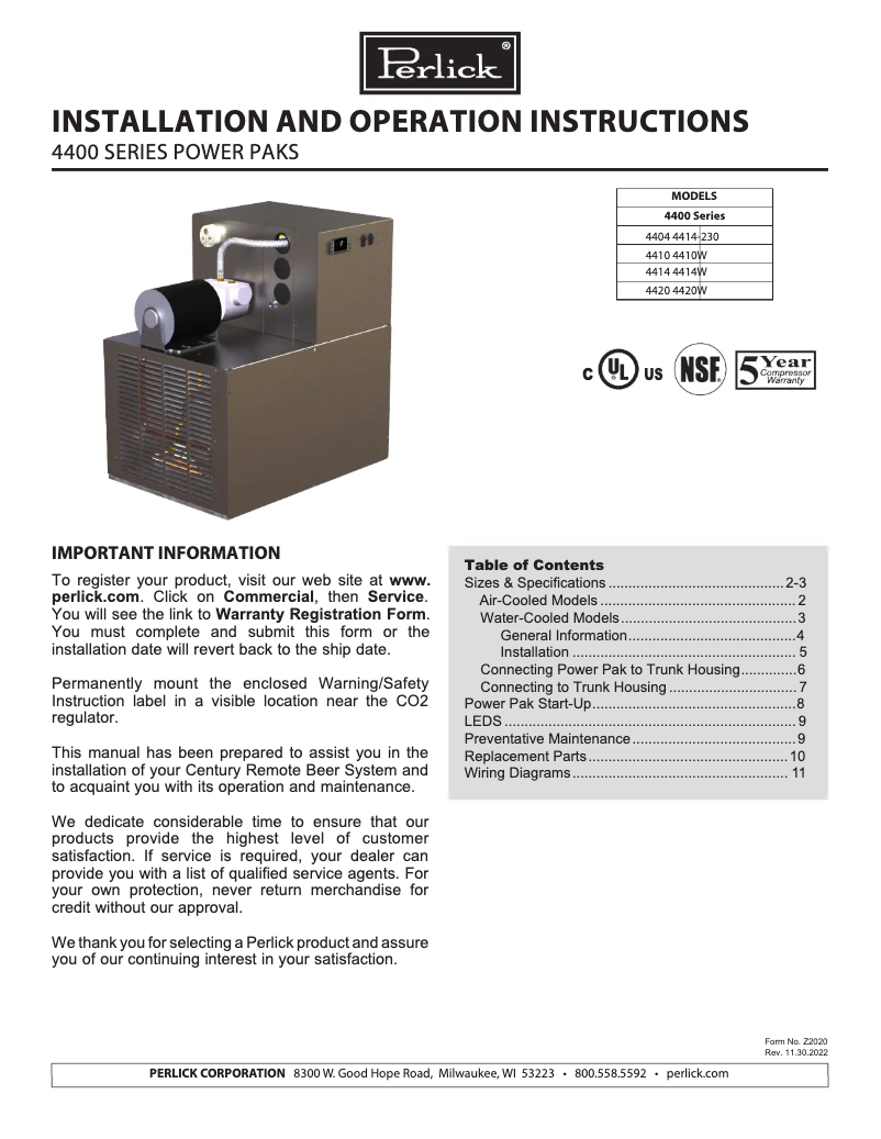 Page 1 de la notice Manuel utilisateur Perlick 4414