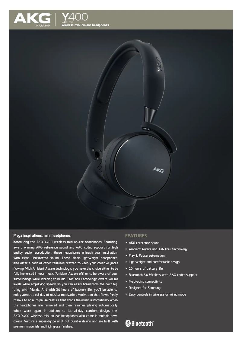 Page 1 de la notice Fiche technique AKG Y400