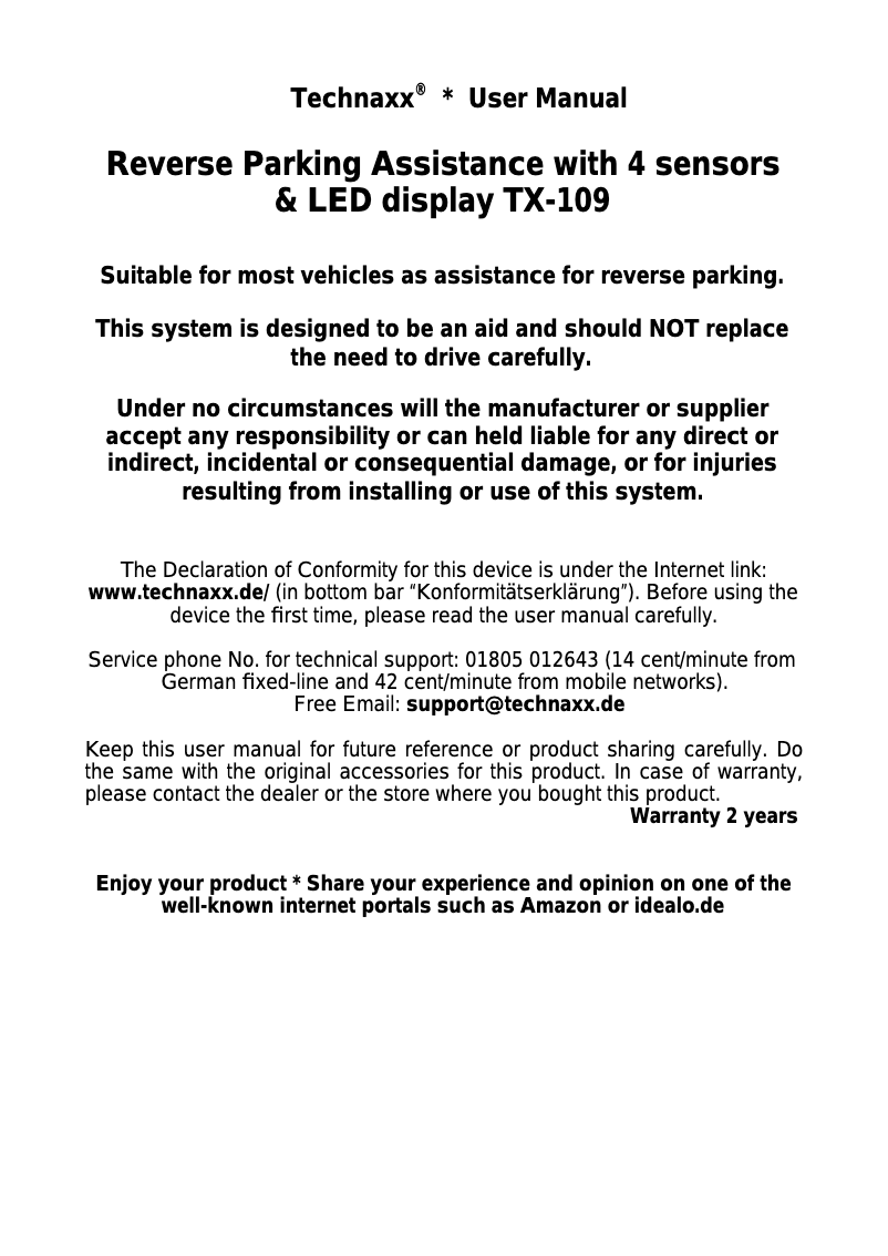 Page 1 de la notice Manuel utilisateur Technaxx TX-109