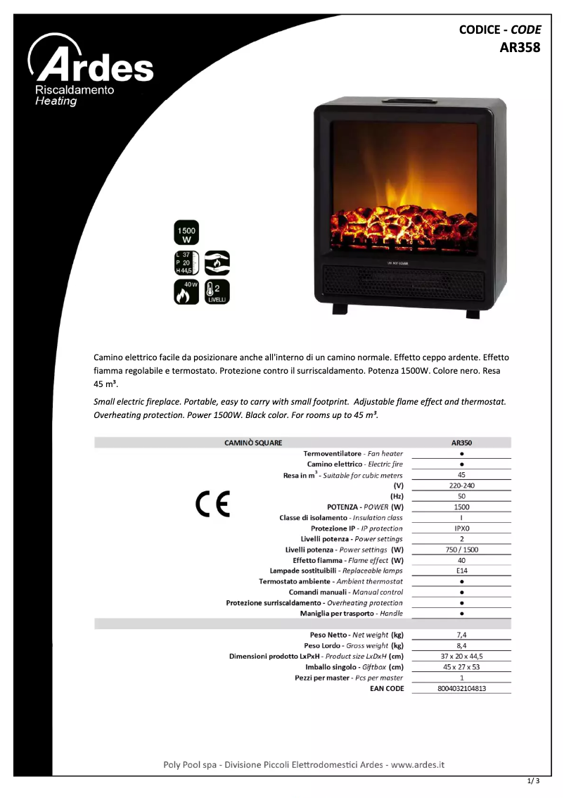 Page 1 de la notice Fiche technique Ardes AR350