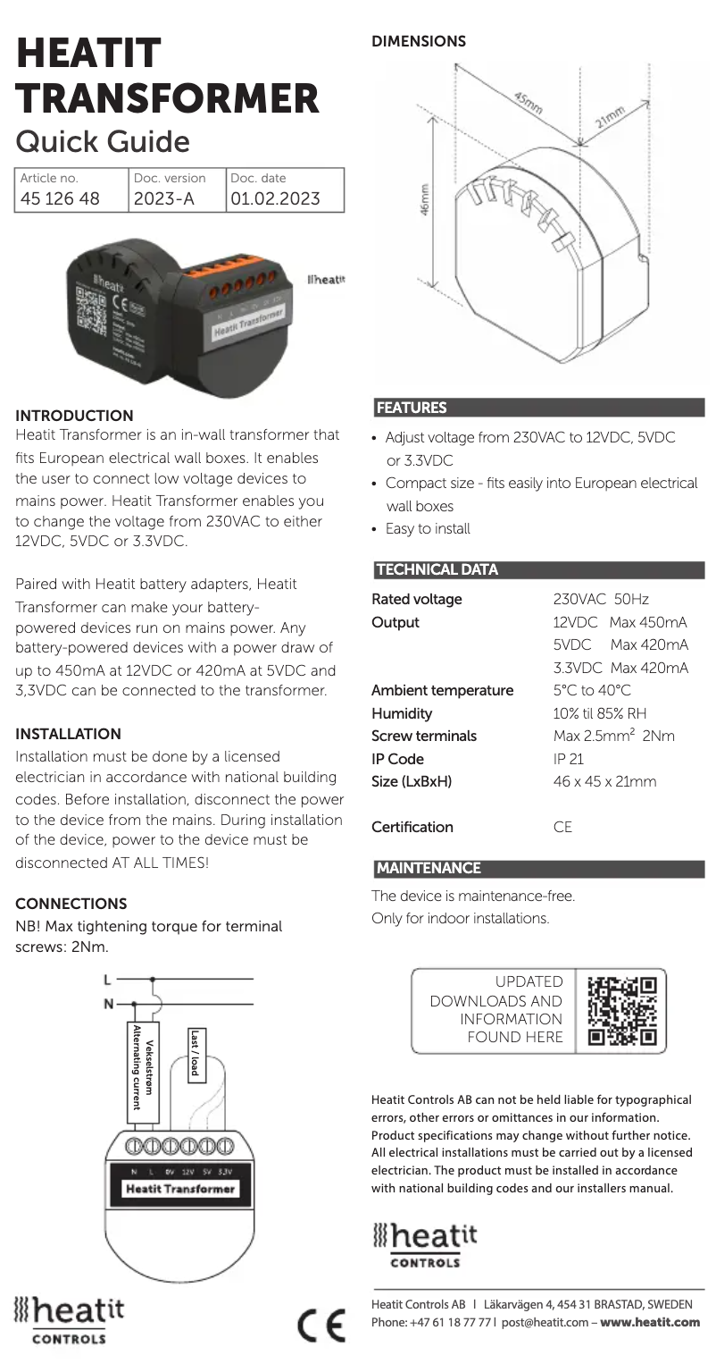 Página 1 del manual Manual de usuario Heatit Transformer