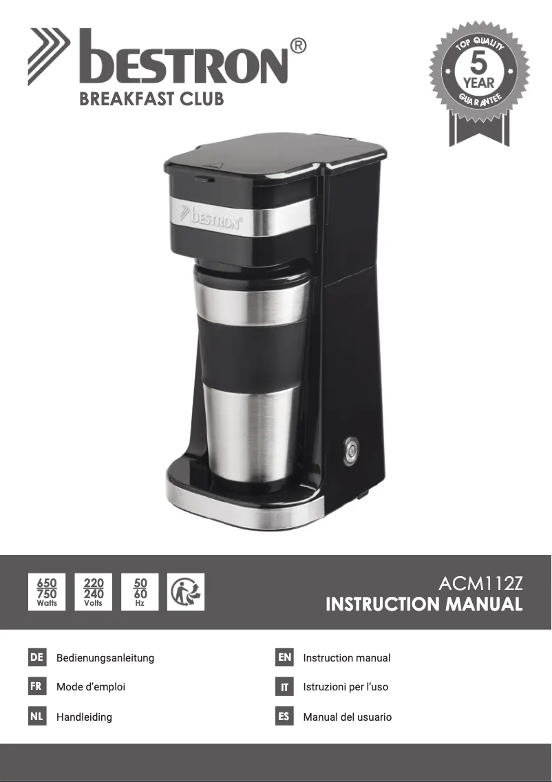 Page 1 de la notice Manuel utilisateur Bestron ACM112Z
