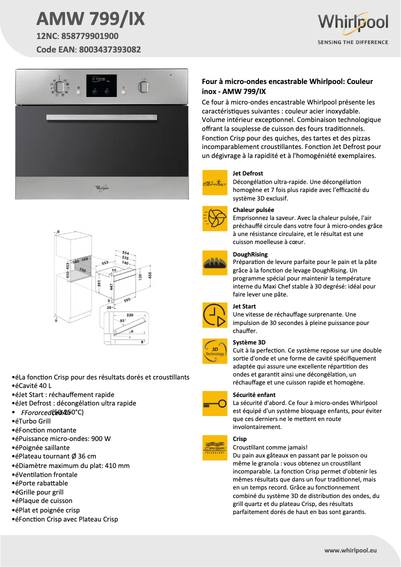 Página 1 del manual Ficha técnica Whirlpool AMW 799 IX