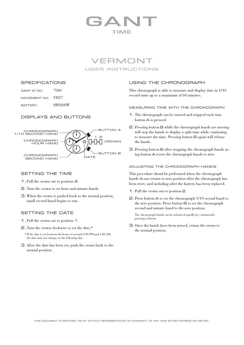 Page 1 de la notice Manuel utilisateur Gant Vermont 7040