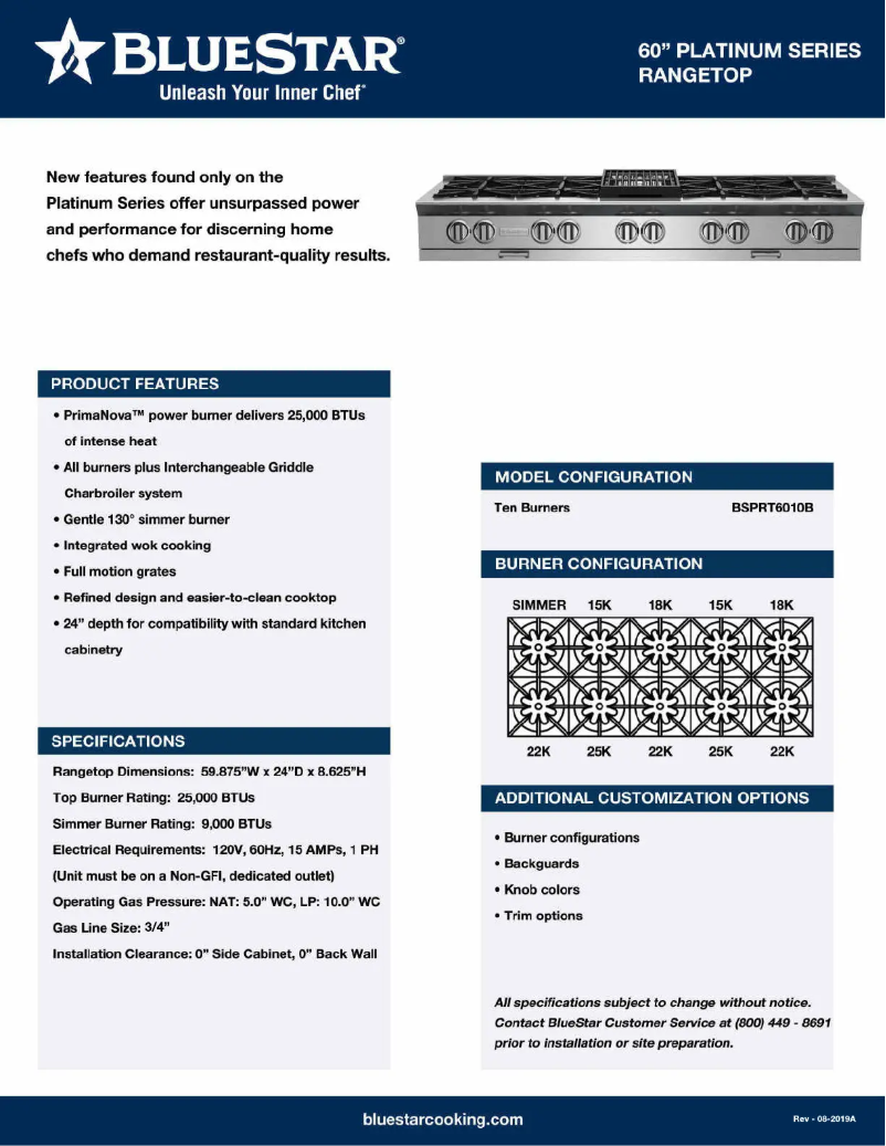 Página 1 del manual Ficha técnica BlueStar BSPRT6010B