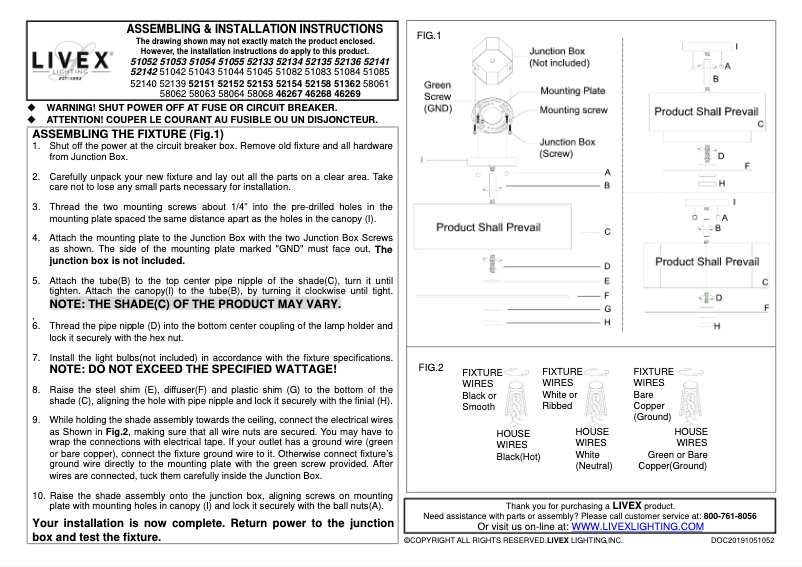 Page 1 de la notice Manuel utilisateur Livex Lighting Meridian 51082-91