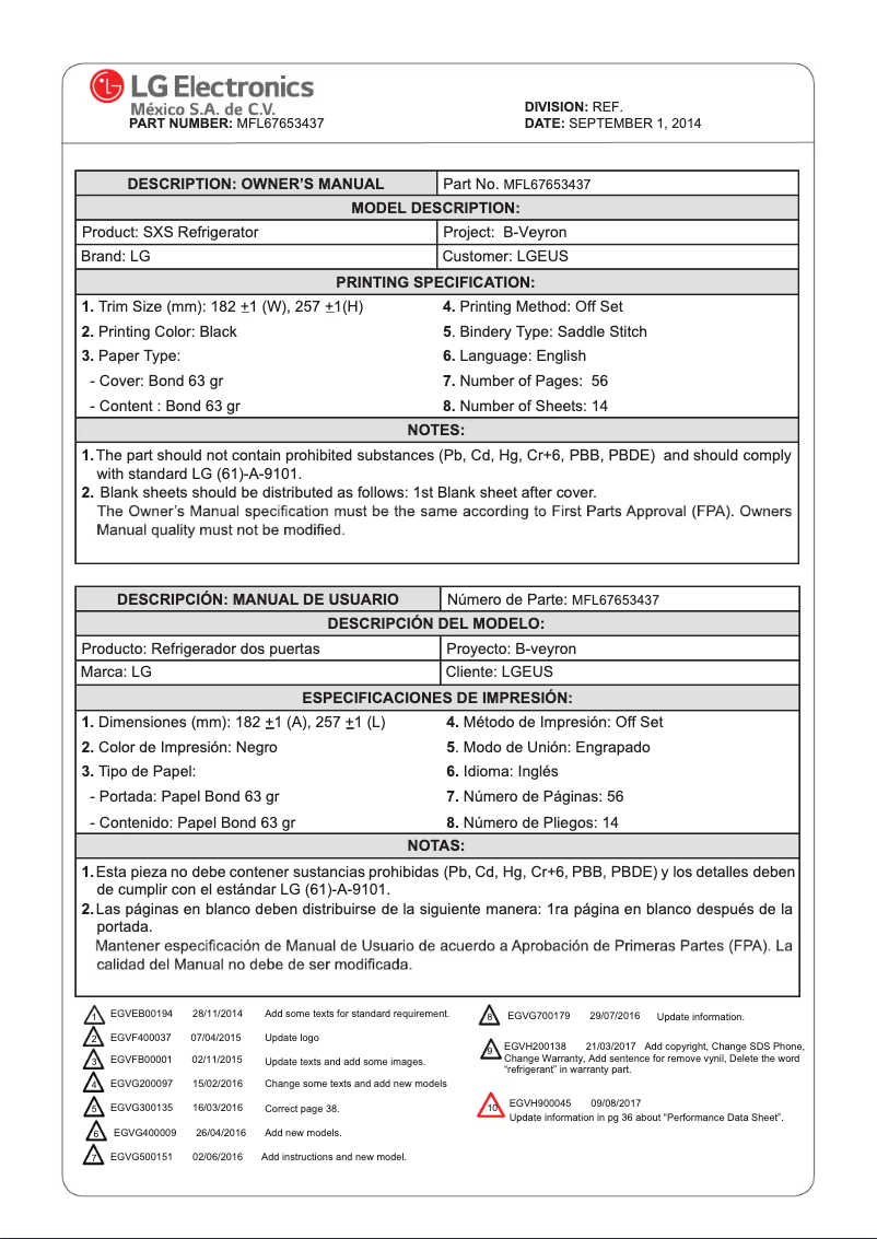 Page 1 de la notice Manuel utilisateur LG LSXS26336S