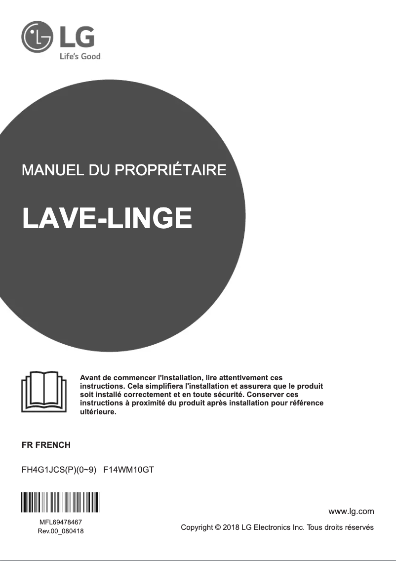 Page 1 de la notice Manuel utilisateur LG F14WM10GT