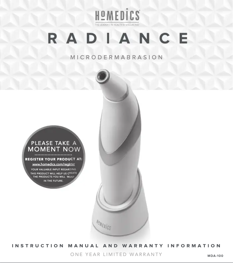 Page 1 de la notice Manuel utilisateur Homedics Radiance MDA-100