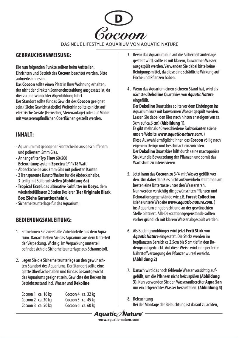 Page 1 de la notice Manuel utilisateur Aquatic Nature Cocoon 5