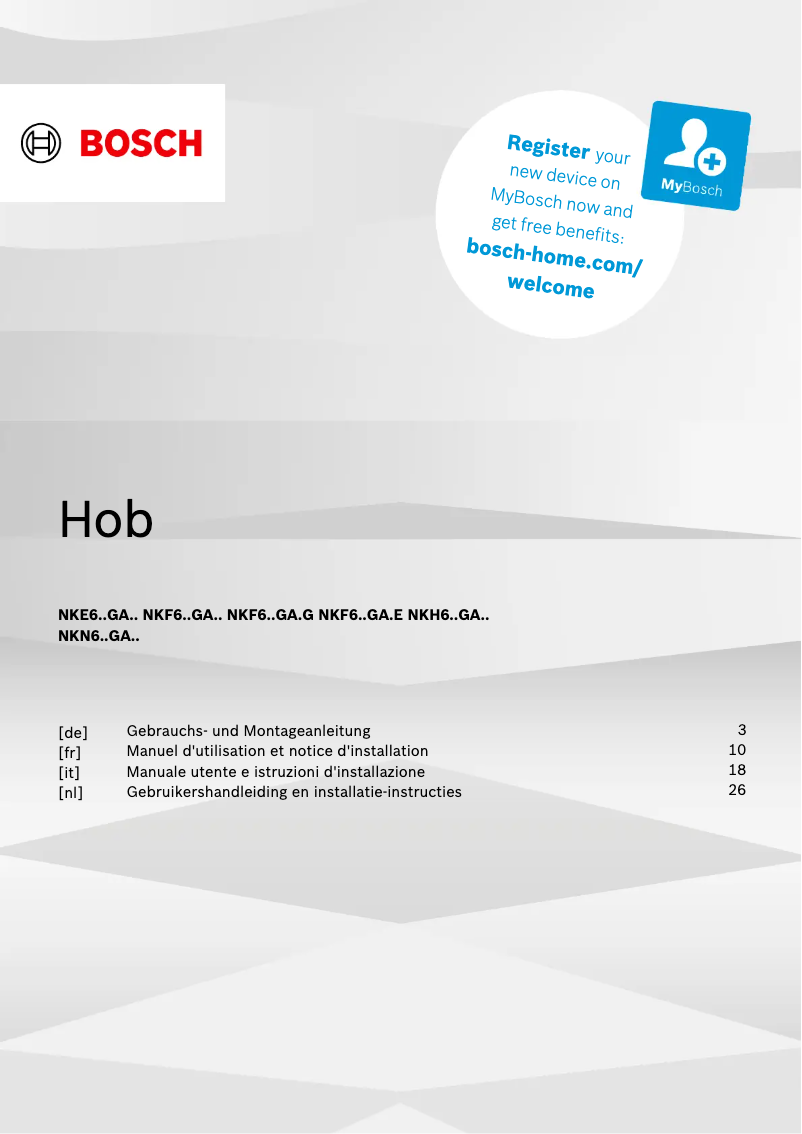 Page 1 de la notice Guide d'installation Bosch NKN645GA2E