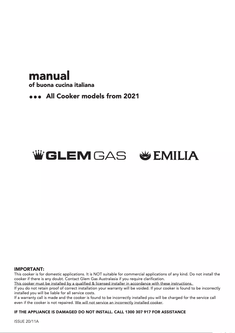 Page 1 de la notice Manuel utilisateur Glem Gas GA965GEXN