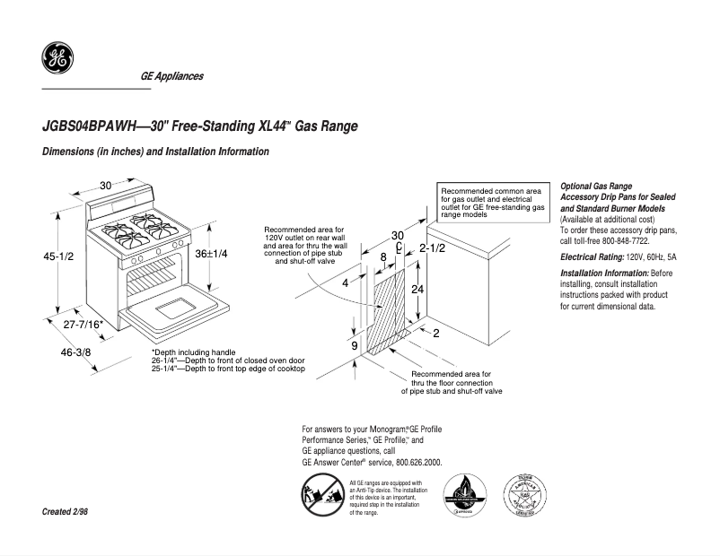 Page n°1 - Fiche technique GE JGBS04BPAAD