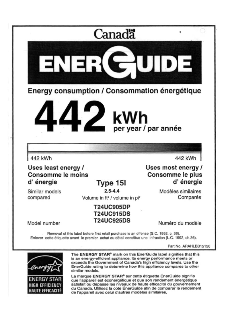 Page 1 de la notice Label énergétique Thermador T24UC915DS