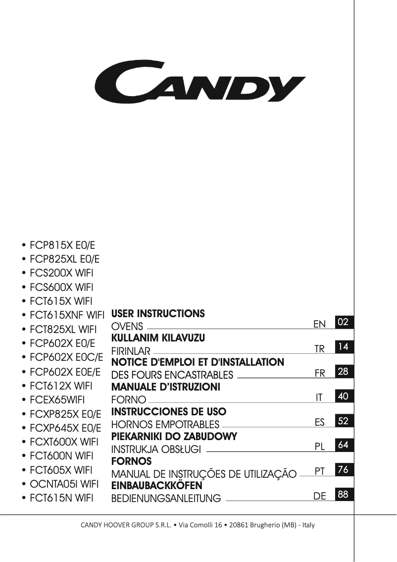 Page 1 of the manual User Manual Candy FCP825XL E0/E
