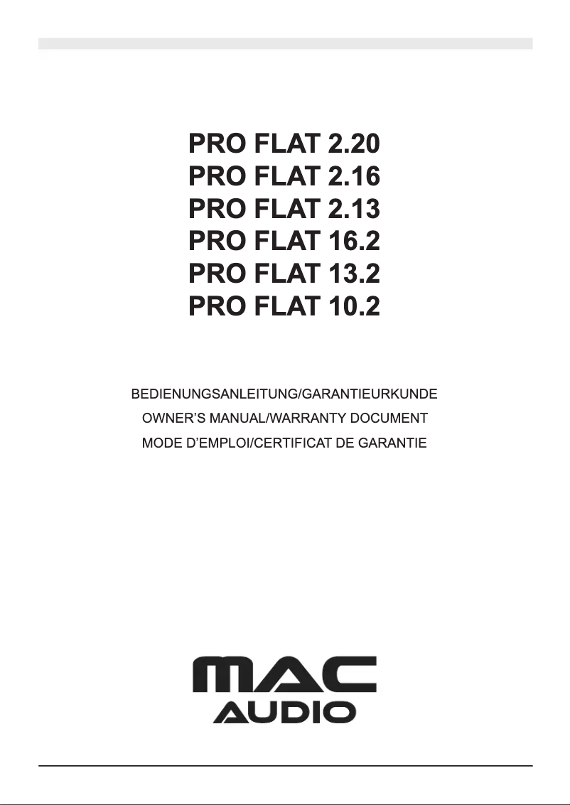 Page 1 de la notice Manuel utilisateur Mac Audio Pro Flat 2.16