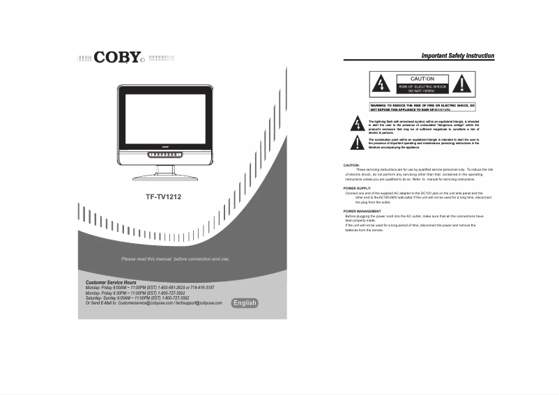 Page 1 of the manual User Manual Coby TF-TV1212