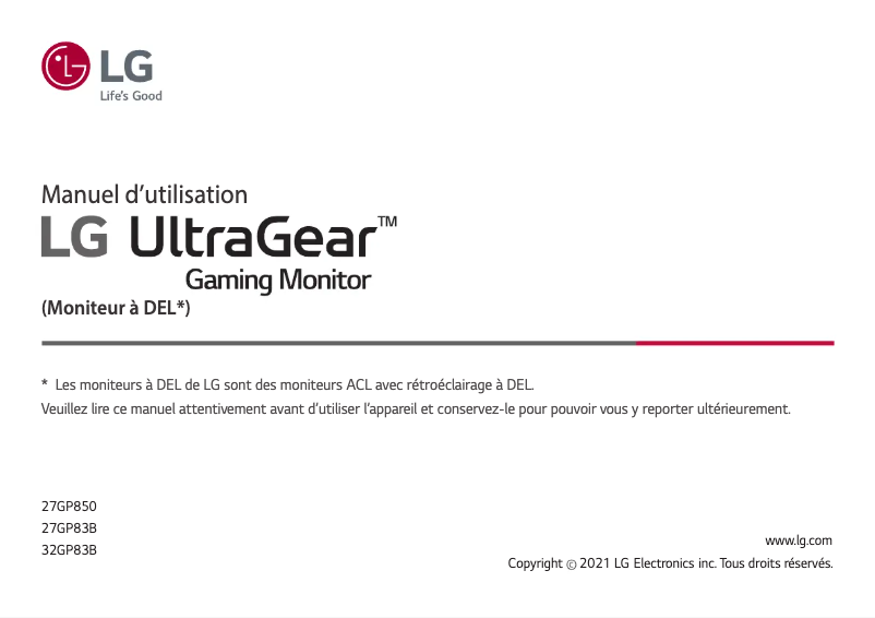 Page 1 of the manual User Manual LG UltraGear 27GP850