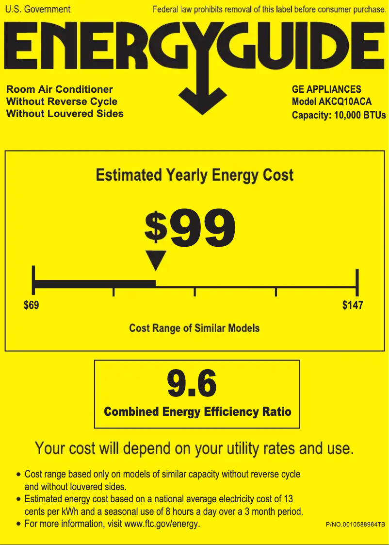 Página 1 del manual Etiqueta energética GE AKCQ10ACA