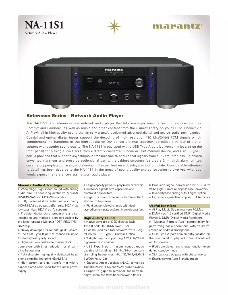 Page 1 de la notice Fiche technique Marantz NA-11S1