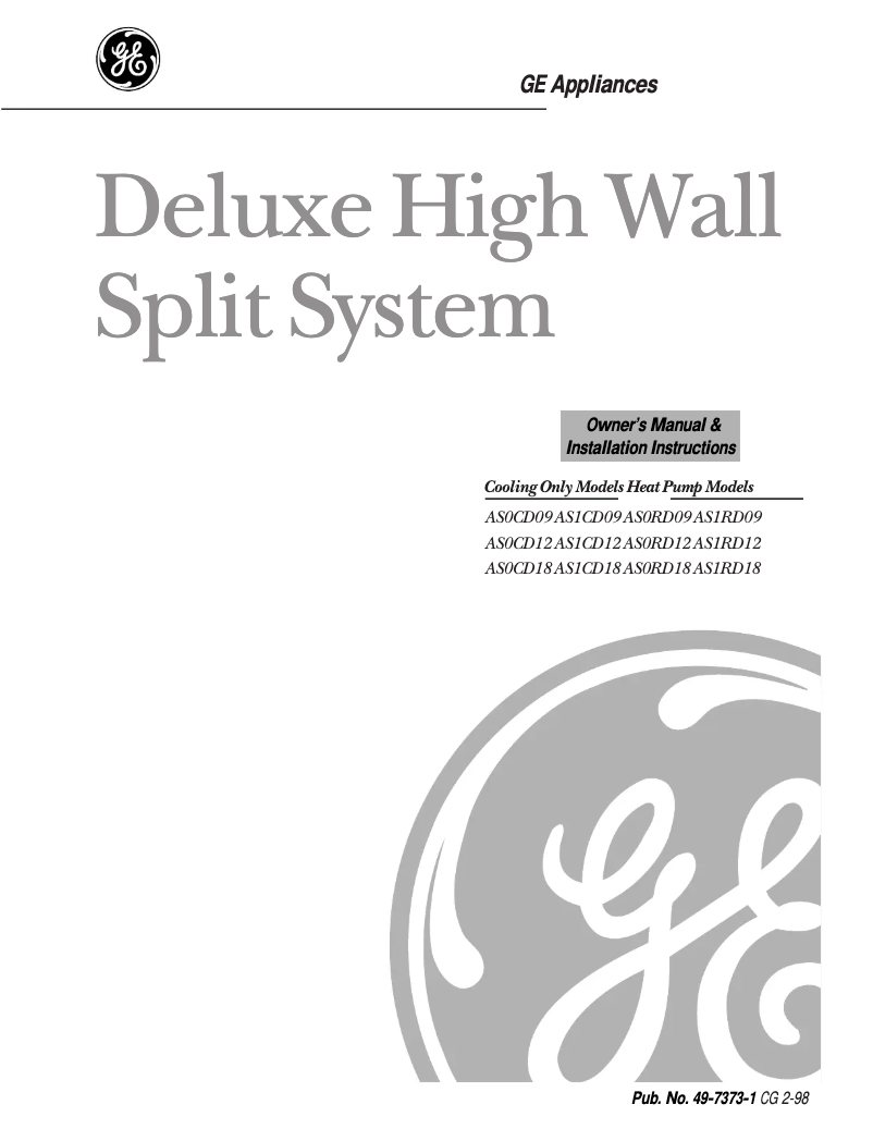 Página 1 del manual Manual de uso y mantenimiento GE Quiet-Aire AS0RD18DA0