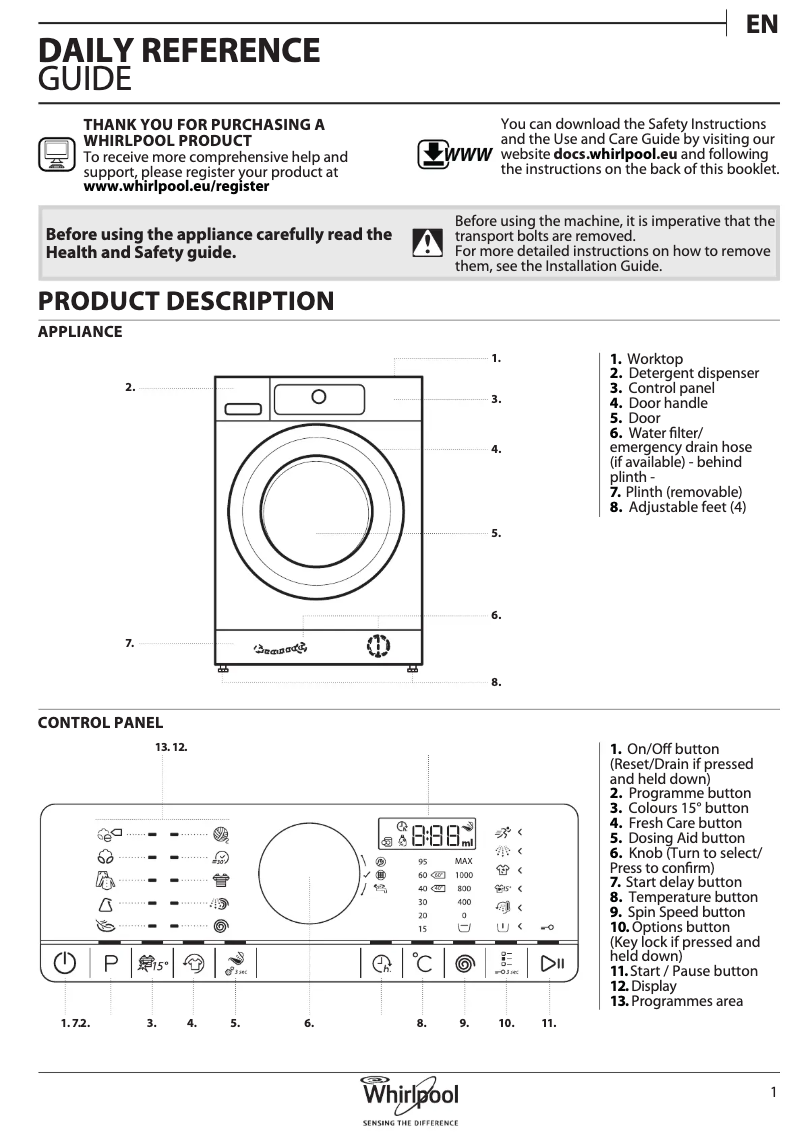 Página 1 del manual Manual de usuario Whirlpool FSCRT 80431
