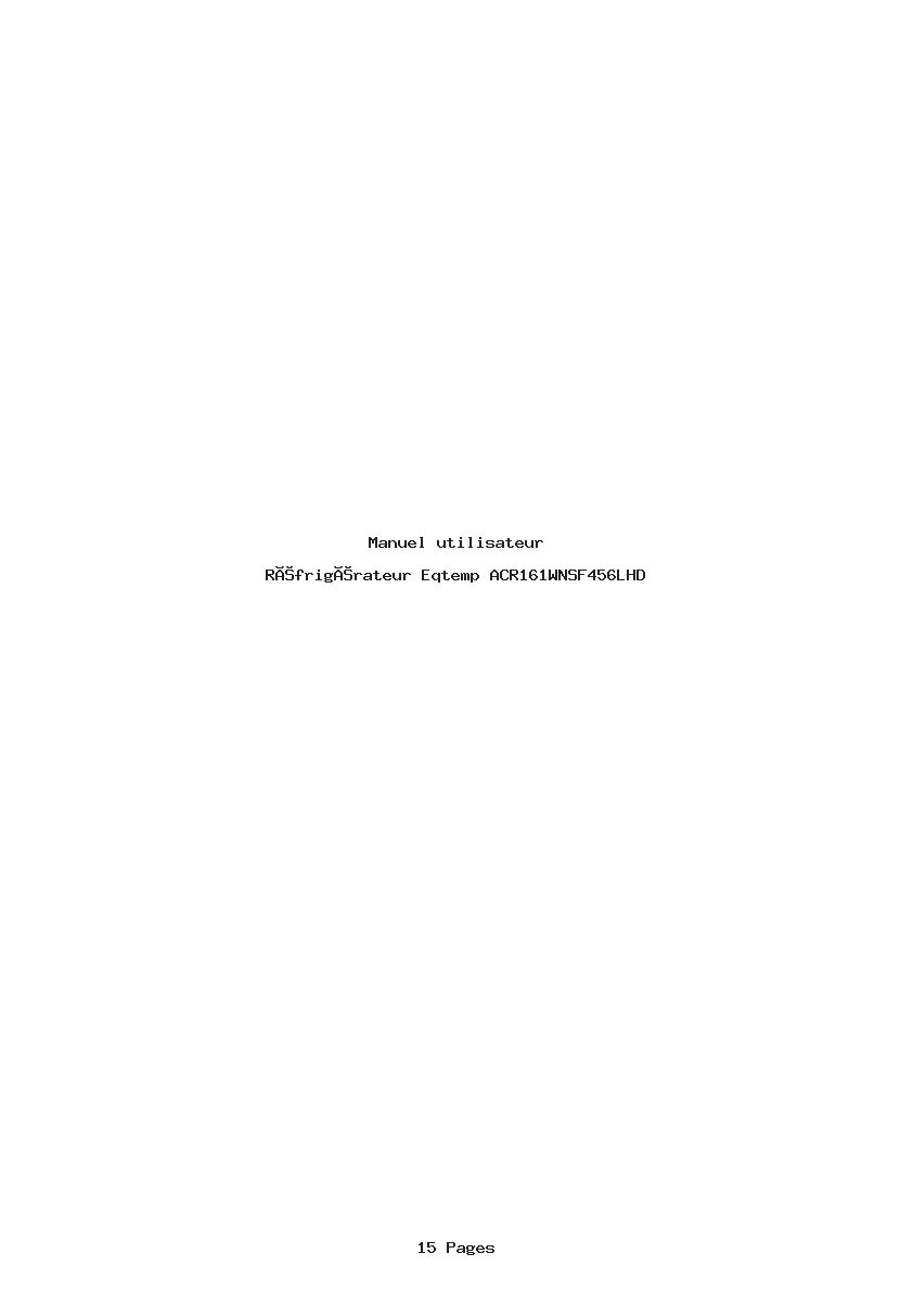 Page 1 de la notice Manuel utilisateur Eqtemp ACR161WNSF456LHD
